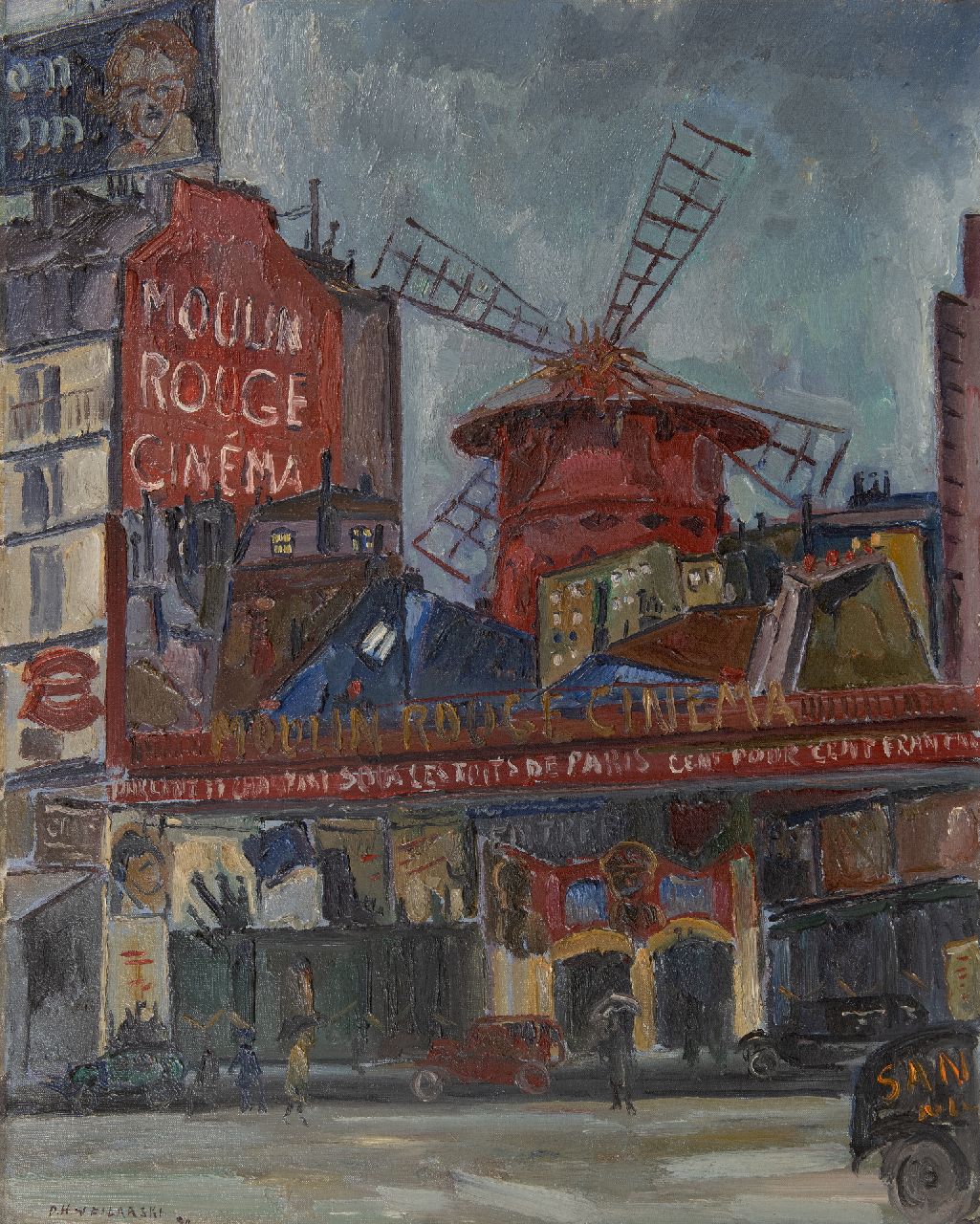 Filarski D.H.W.  | 'Dirk' Herman Willem Filarski | Schilderijen te koop aangeboden | Moulin Rouge, olieverf op doek 81,5 x 65,5 cm, gesigneerd linksonder en gedateerd '30