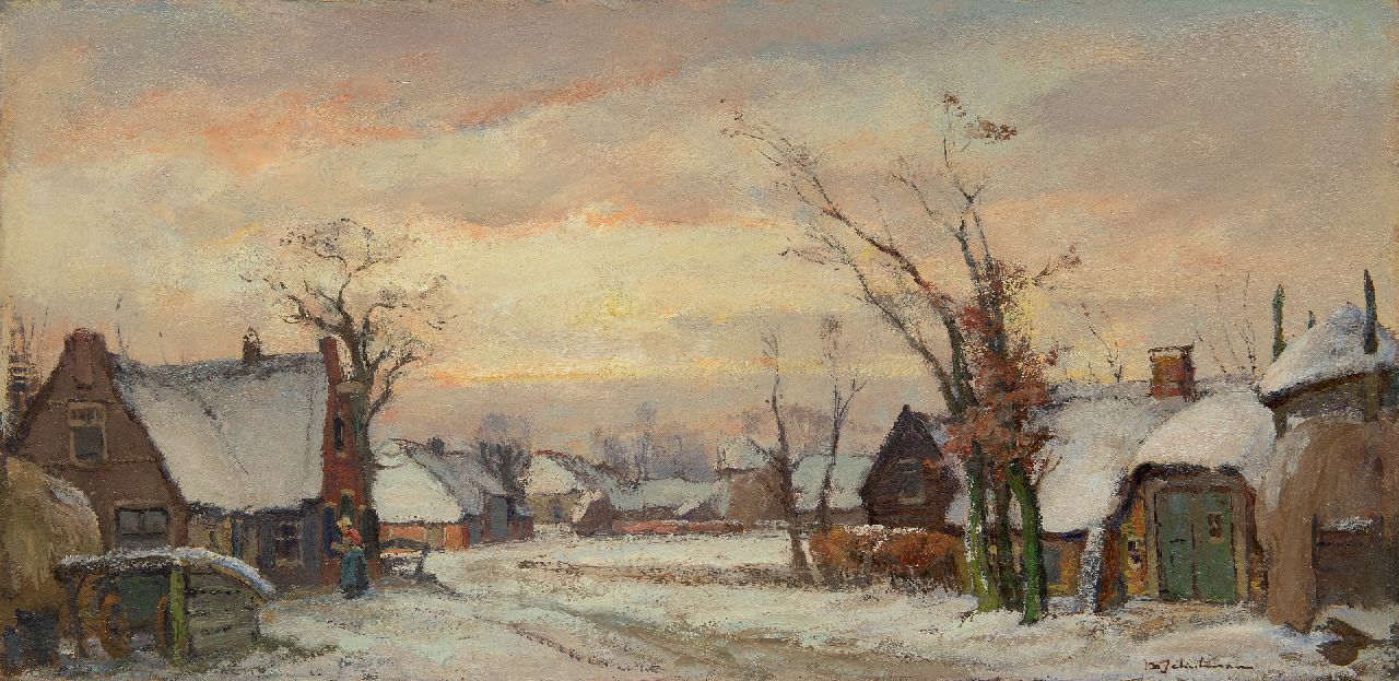Schulman D.  | David Schulman, Goois dorpje in de sneeuw, olieverf op doek 40,2 x 80,2 cm, gesigneerd rechtsonder