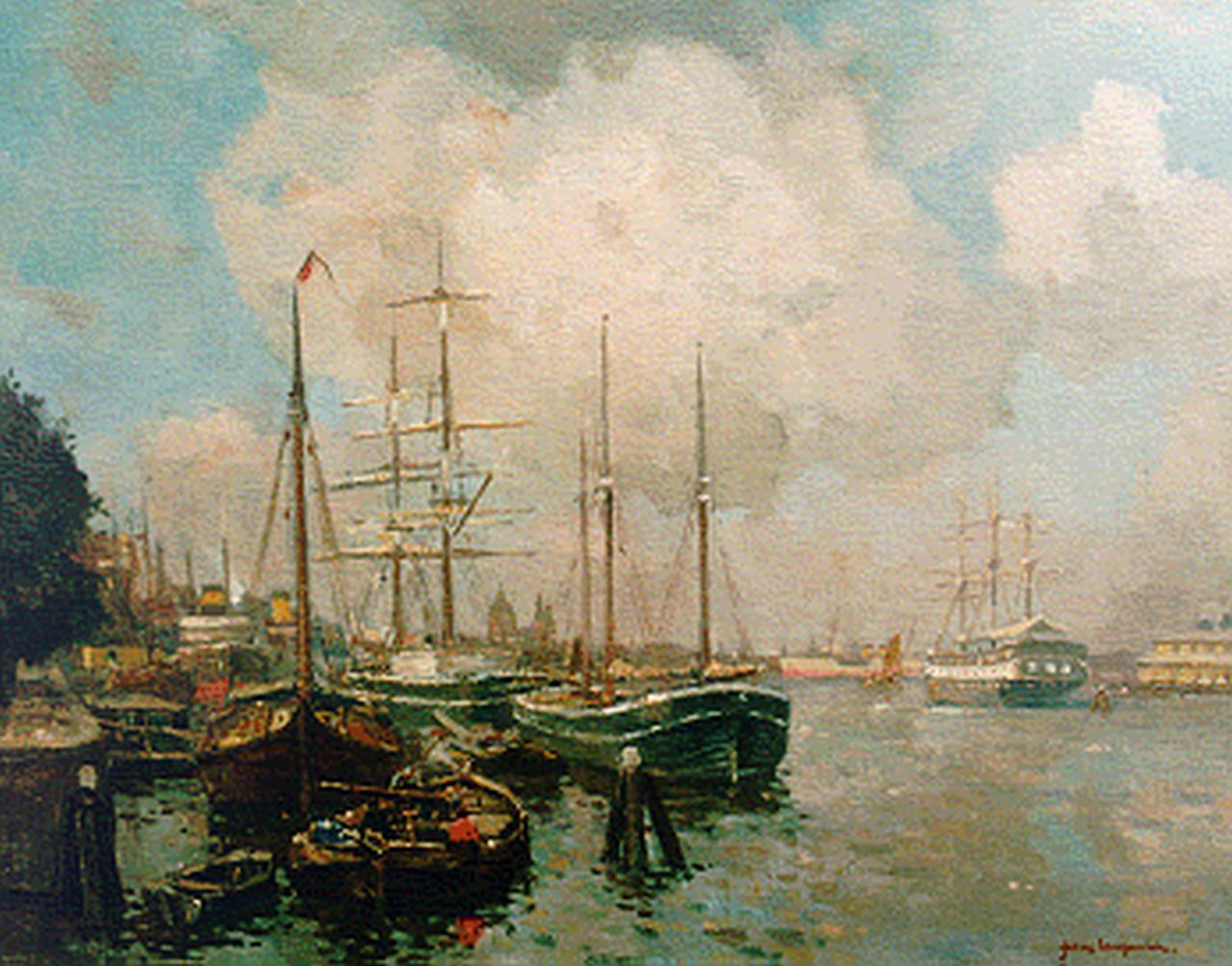 Langeveld F.A.  | Franciscus Arnoldus 'Frans' Langeveld, De haven van Amsterdam, olieverf op doek 60,0 x 76,2 cm, gesigneerd rechtsonder