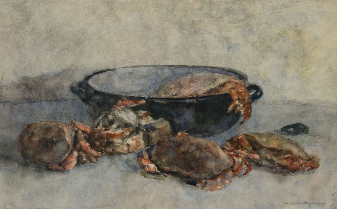 Herman Bogman jr. | Stilleven met krabben, aquarel op papier, 47,2 x 75,2 cm, gesigneerd r.o.