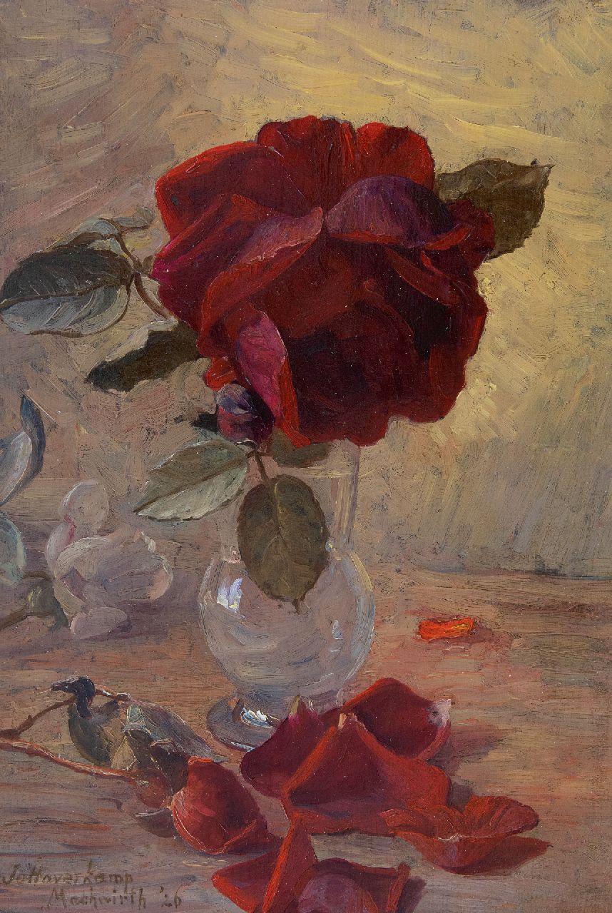 Haverkamp-Machwirth J.G.  | 'Johanna' Georgine  Haverkamp-Machwirth | Schilderijen te koop aangeboden | Stilleven met rozen, olieverf op paneel 32,9 x 22,5 cm, gesigneerd linksonder en gedateerd '26