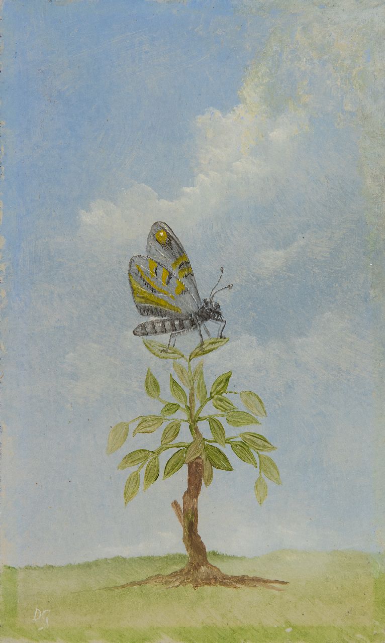 Darius Gunneweg | Vlinder, olieverf op board, 15,1 x 9,0 cm, gesigneerd l.o. met initialen en verso voluit