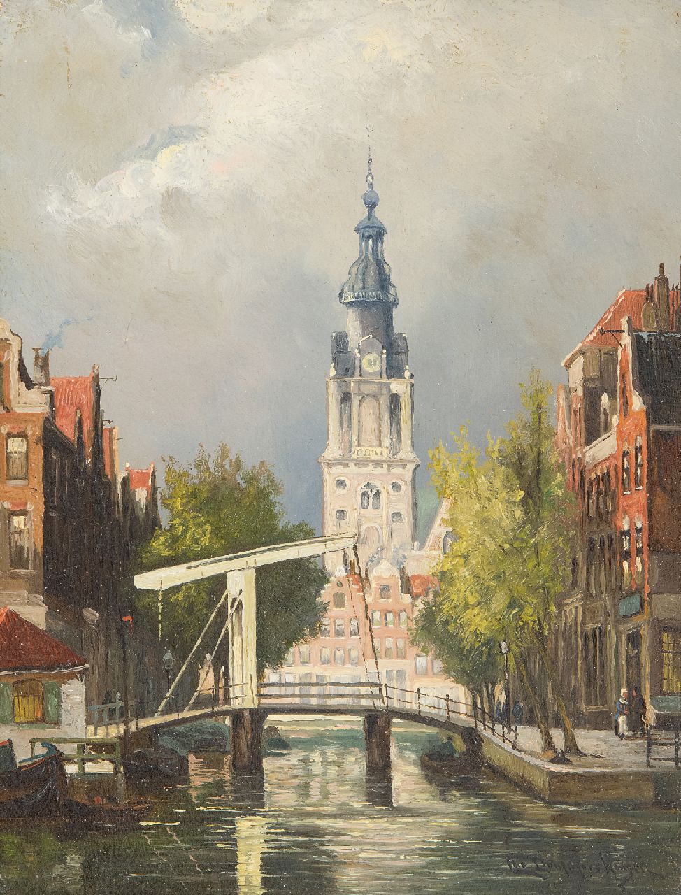Cornelis Christiaan Dommelshuizen | Amsterdams stadsgezicht met de Zuiderkerkstoren, olieverf op paneel, 22,8 x 17,7 cm, gesigneerd r.o.