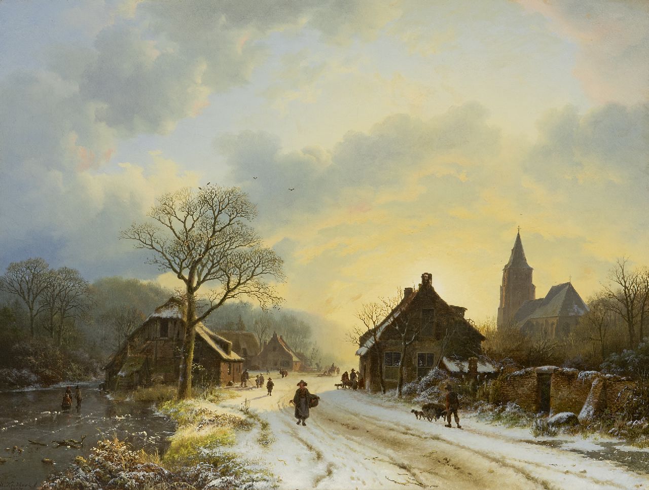 Koekkoek B.C.  | Barend Cornelis Koekkoek, Nederrijns winterlandschap met kerkje, geïnspireerd op de dorpskerk te Aerdt, olieverf op doek 39,7 x 52,4 cm, gesigneerd linksonder en gedateerd