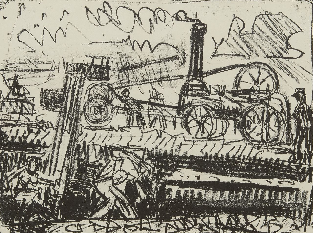 Zee J. van der | Jan van der Zee, Oogstmachines, litho op papier 37,0 x 47,3 cm, gesigneerd rechtsonder (in potlood) en gedateerd (in potlood) '53 Zee J. van der | Jan van der Zee, Oogstmachines, litho op papier 37,0 x 47,3 cm, gesigneerd rechtsonder (in potlood) en gedateerd (in potlood) '53