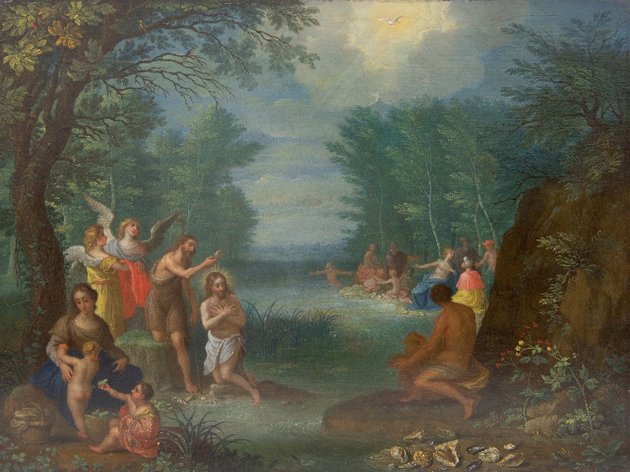 Jacob Andries Beschey | De doop van Christus in de Jordaan, olieverf op paneel, 24,3 x 31,9 cm