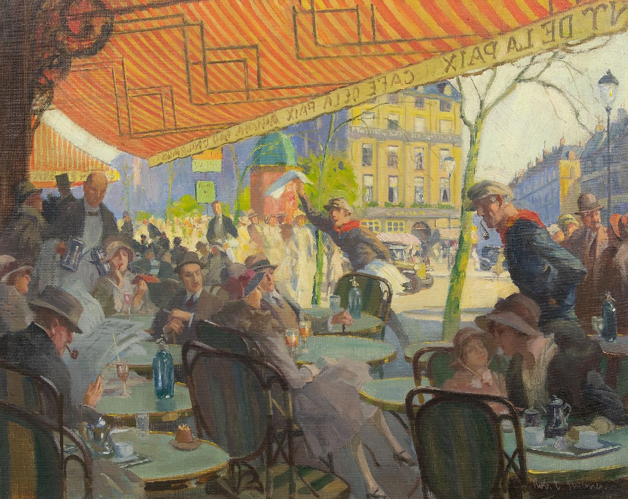Robert Emil Stübner | Terras van het Café de la Paix op de Place de l'Opéra in Parijs, olieverf op doek, 60,2 x 75,0 cm, gesigneerd r.o.
