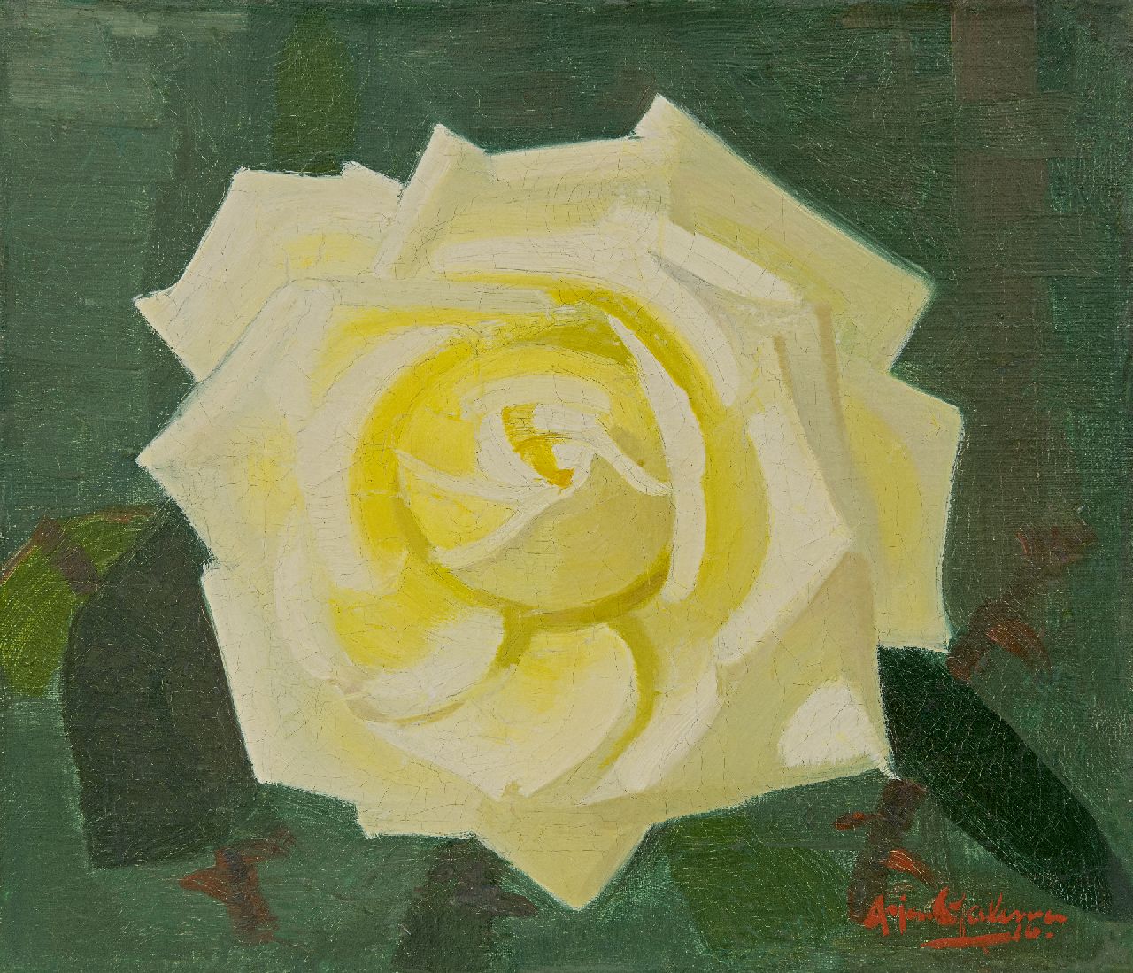 Galema A.  | Arjen Galema | Schilderijen te koop aangeboden | Gele roos, olieverf op doek 25,3 x 29,6 cm, gesigneerd rechtsonder