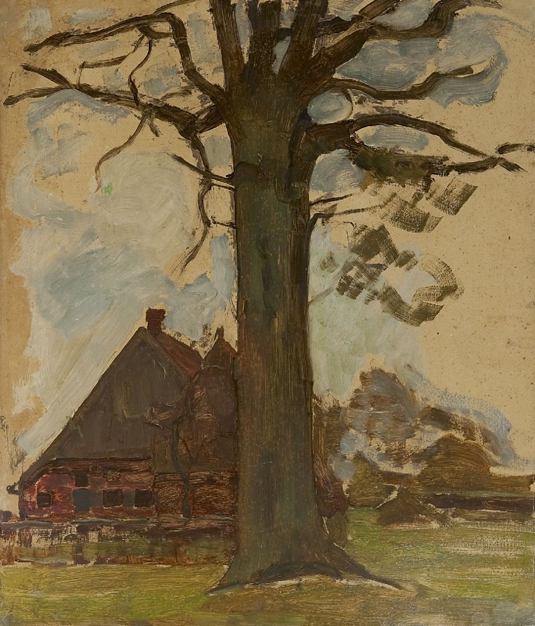 Mondriaan P.C.  | Pieter Cornelis 'Piet' Mondriaan | Schilderijen te koop aangeboden | Boom met boerderij, olieverf op board op paneel 75,5 x 64,0 cm, te dateren ca. 1906-1907