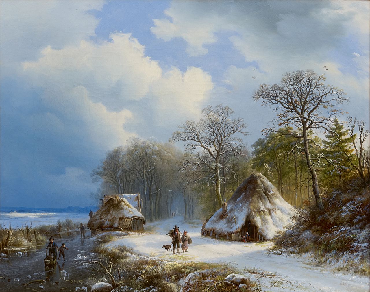 Bodeman W.  | Willem Bodeman | Schilderijen te koop aangeboden | Winterlandschap met schaatsers en houtsprokkelaars, olieverf op doek 43,0 x 54,0 cm, gesigneerd middenonder en rechtsonder (vaag) en gedateerd '38 en 1838