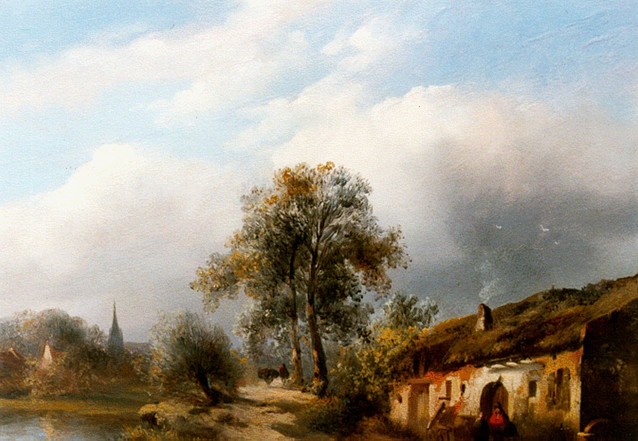 Wayen Pieterszen A. van der | Abraham van der Wayen Pieterszen, Riviergezicht met boerderij en figuren, olieverf op paneel 22,3 x 28,1 cm, gesigneerd rechtsonder