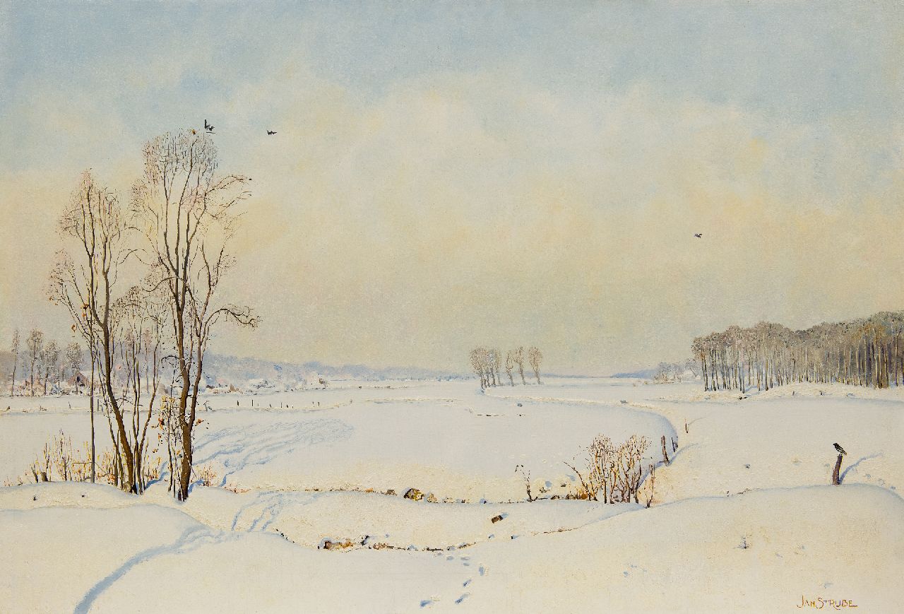Strube J.H.  | Johan Hendrik 'Jan' Strube, Het Markdal bij Breda in de sneeuw, olieverf op paneel 70,0 x 102,0 cm, gesigneerd rechtsonder