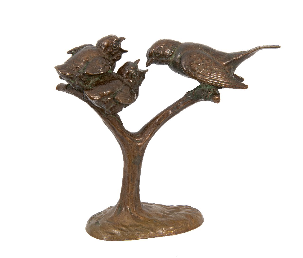 Robra W.C.  | Wilhelm Carl Robra, Moedervogel met jongen, brons 16,5 x 18,0 cm, gesigneerd op basis