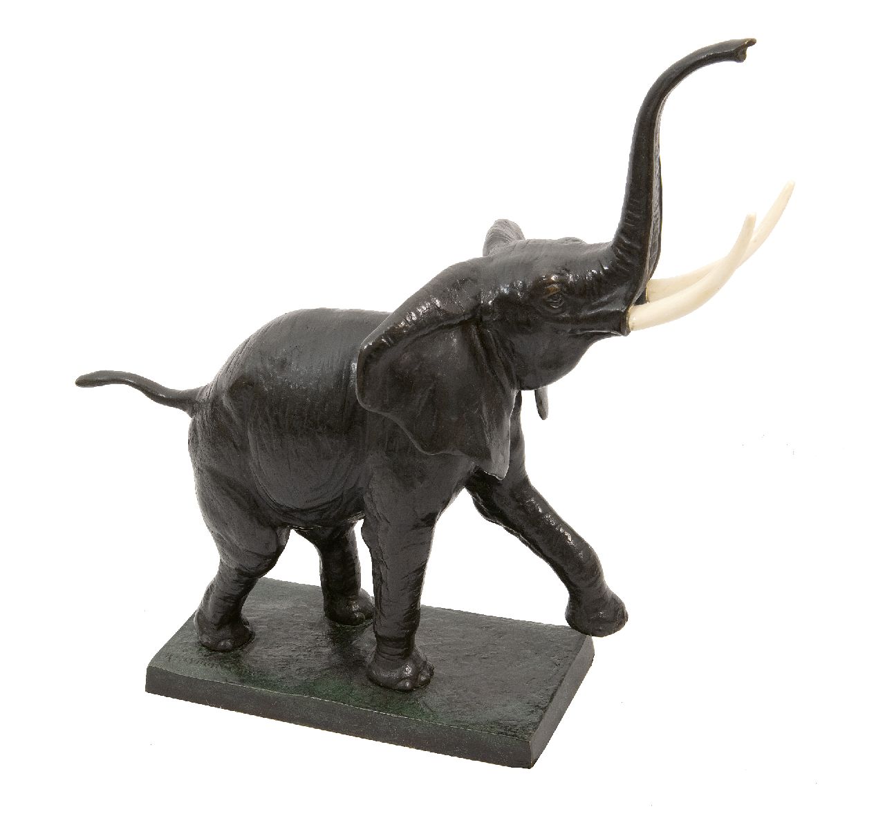 Heynen-Dumont K.  | Karl Heynen-Dumont | Beelden en objecten te koop aangeboden | Lopende olifant, brons en ivoor 44,0 x 48,0 cm, gesigneerd op basis