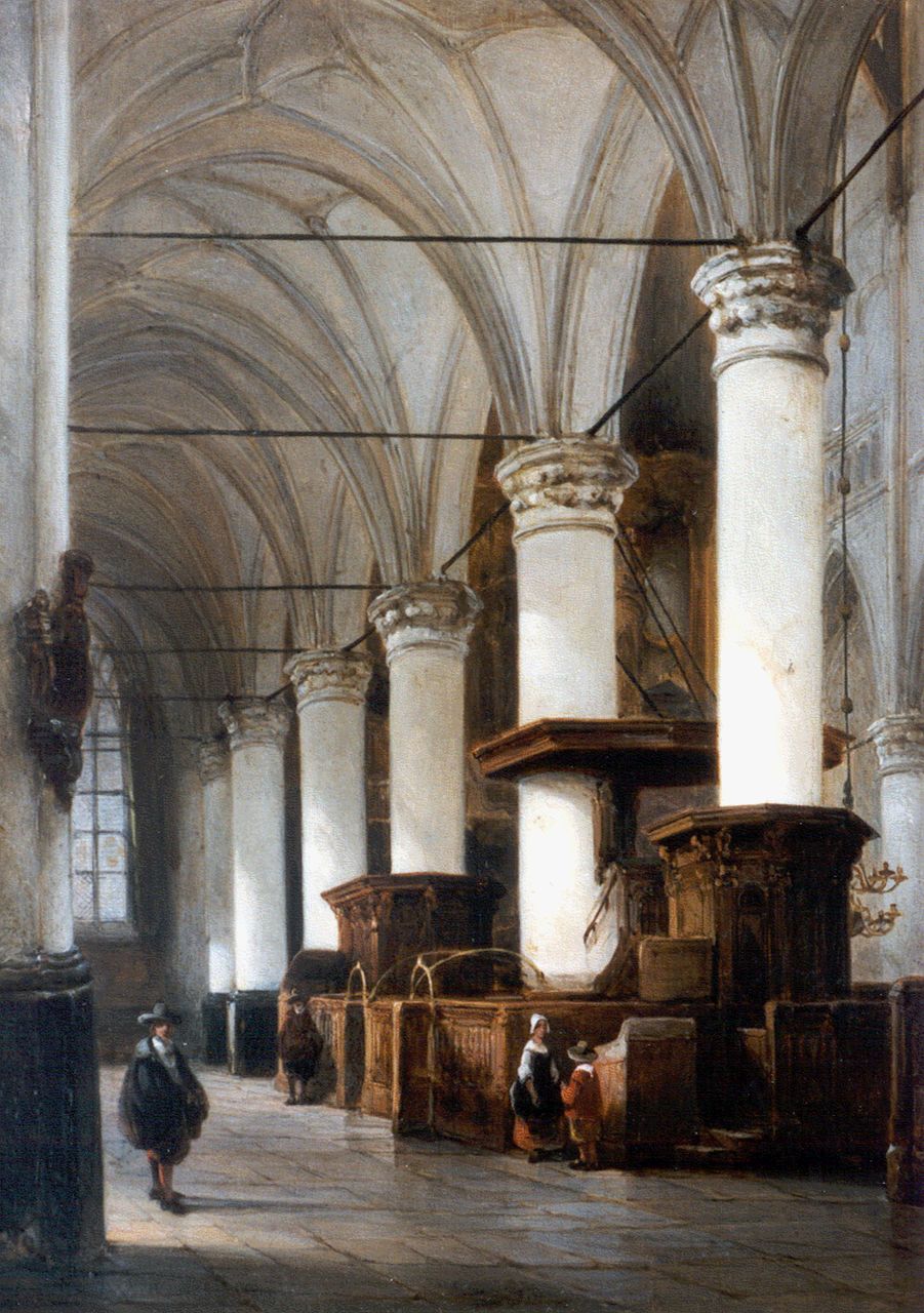 Waldorp A.  | Antonie Waldorp, De Grote Kerk van Alkmaar, olieverf op paneel 39,0 x 29,5 cm, gesigneerd linksonder en gedateerd 1845