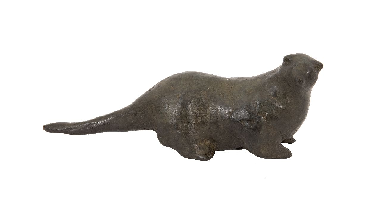 Hemert E. van | Evert van Hemert | Beelden en objecten te koop aangeboden | Otter, brons 8,0 x 21,5 cm, gesigneerd onder staart met monogram