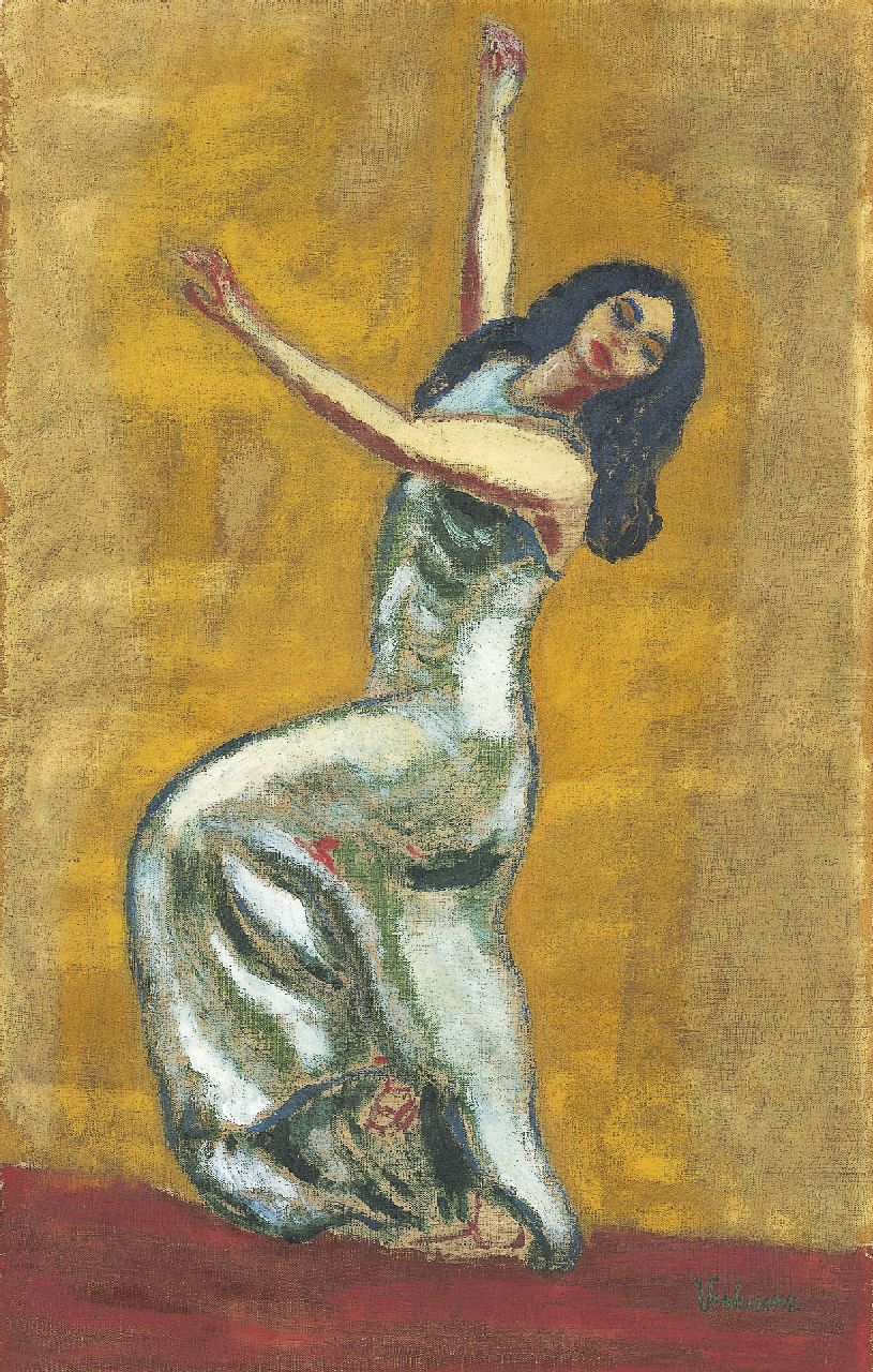 Verhoeven J.  | Jan Verhoeven, Danseuse, olieverf op doek 60,7 x 38,2 cm, gesigneerd rechtsonder en te dateren ca. 1910-1912