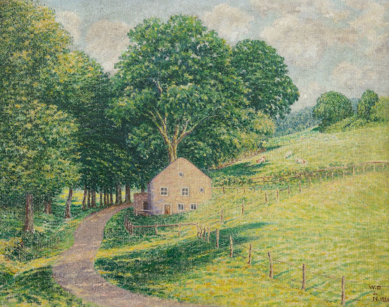William Degouve de Nuncques | Landschap met boerderij in de Ardennen, olieverf op doek, 63,9 x 80,8 cm, gesigneerd r.o. met monogram en gedateerd 1926