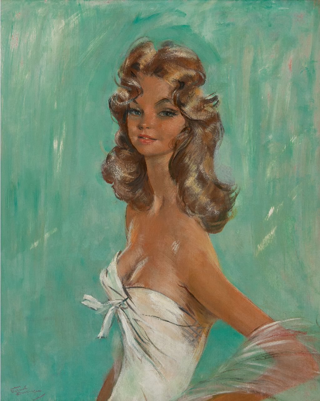 Domergue J.G.  | Jean-Gabriel Domergue | Schilderijen te koop aangeboden | Blond meisje in witte jurk, olieverf op doek 81,0 x 65,0 cm, gesigneerd linksonder