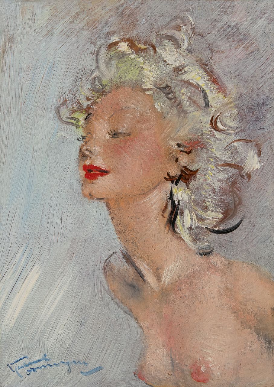 Domergue J.G.  | Jean-Gabriel Domergue | Schilderijen te koop aangeboden | La blonde, olieverf op board 33,0 x 41,0 cm, gesigneerd linksonder