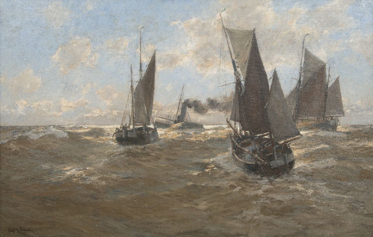 Günther E.C.W.  | 'Erwin' Carl Wilhelm Günther | Schilderijen te koop aangeboden | Zeilschepen op volle zee, olieverf op doek 65,5 x 101,0 cm, gesigneerd linksonder
