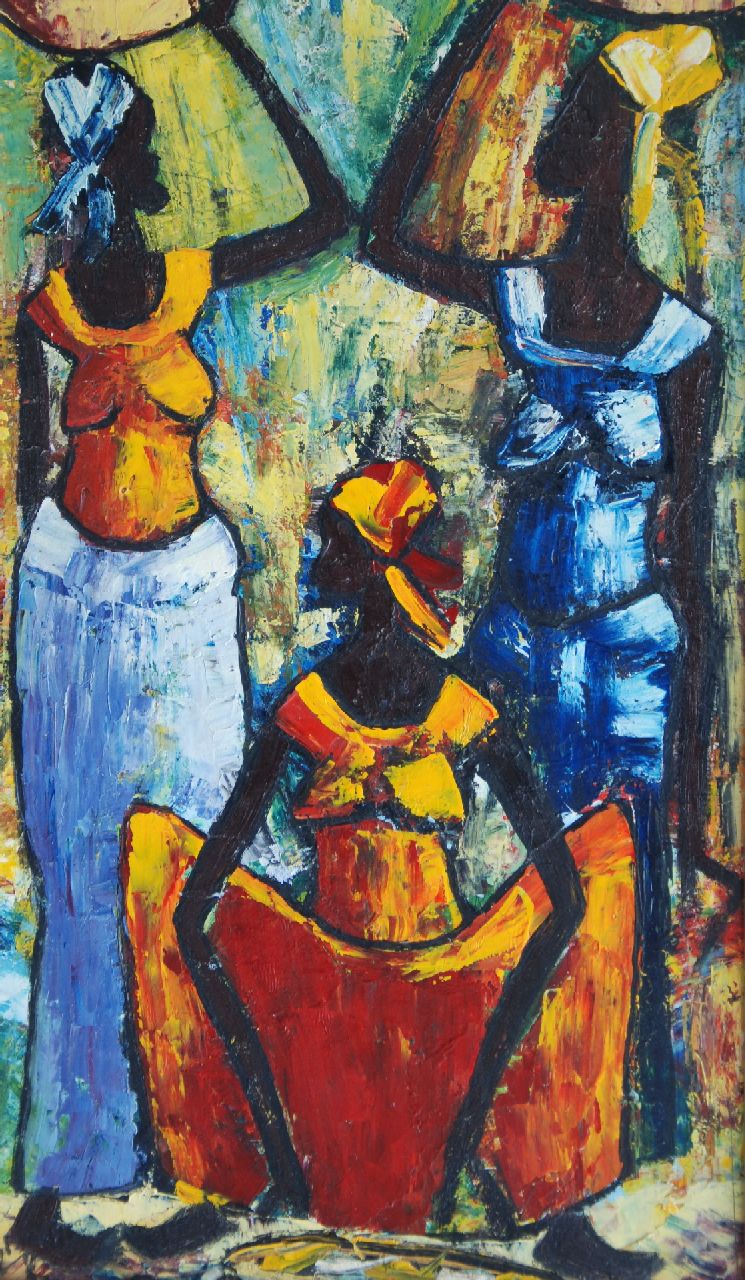 Jespers (toegeschreven aan) F.E.E.  | Jespers (toegeschreven aan) | Schilderijen te koop aangeboden | Afrikaanse dames i.o., olieverf op board 56,0 x 34,0 cm