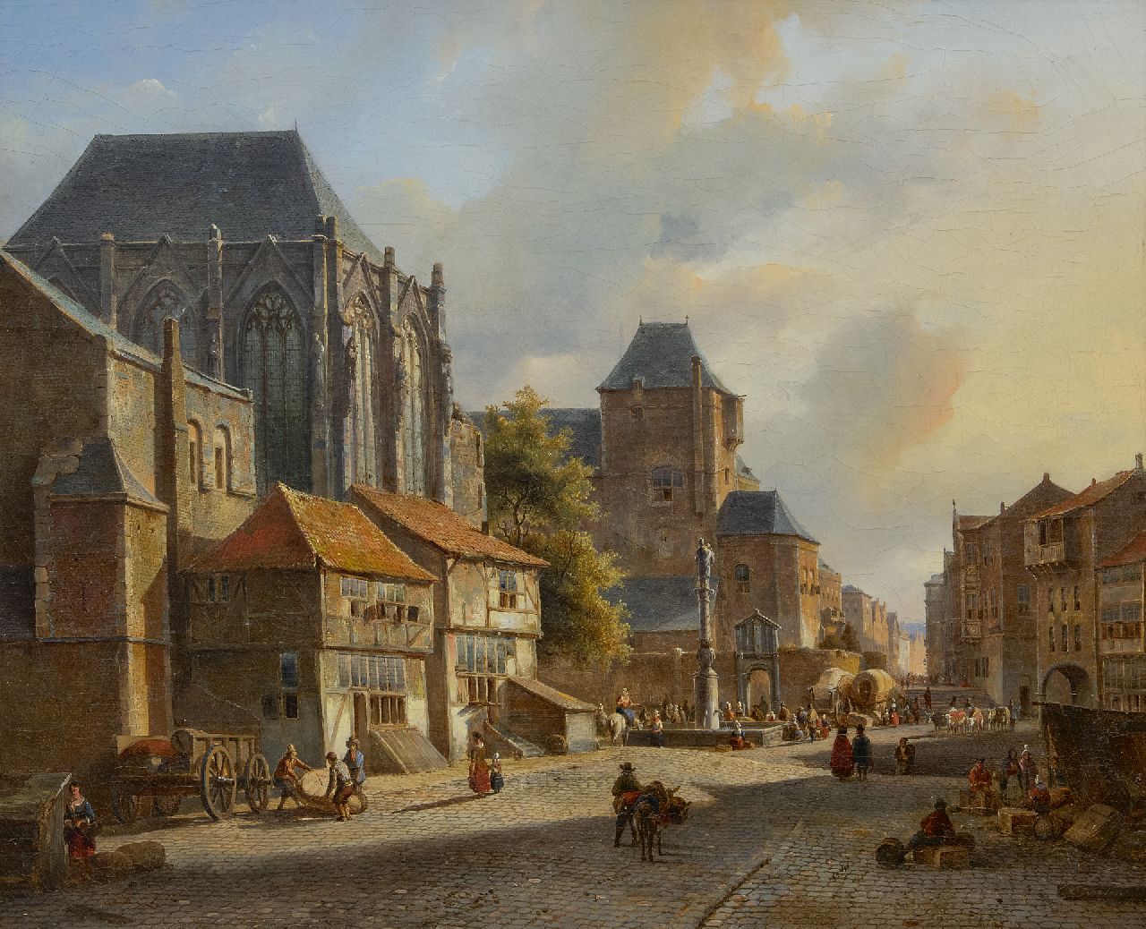 Karsen K. | Kasparus Karsen | Schilderijen te koop aangeboden | Markt op een zonnig stadsplein, olieverf op doek 49,0 x 59,5 cm, gesigneerd rechtsonder Karsen K. | Kasparus Karsen | Schilderijen te koop aangeboden | Markt op een zonnig stadsplein, olieverf op doek 49,0 x 59,5 cm, gesigneerd rechtsonder