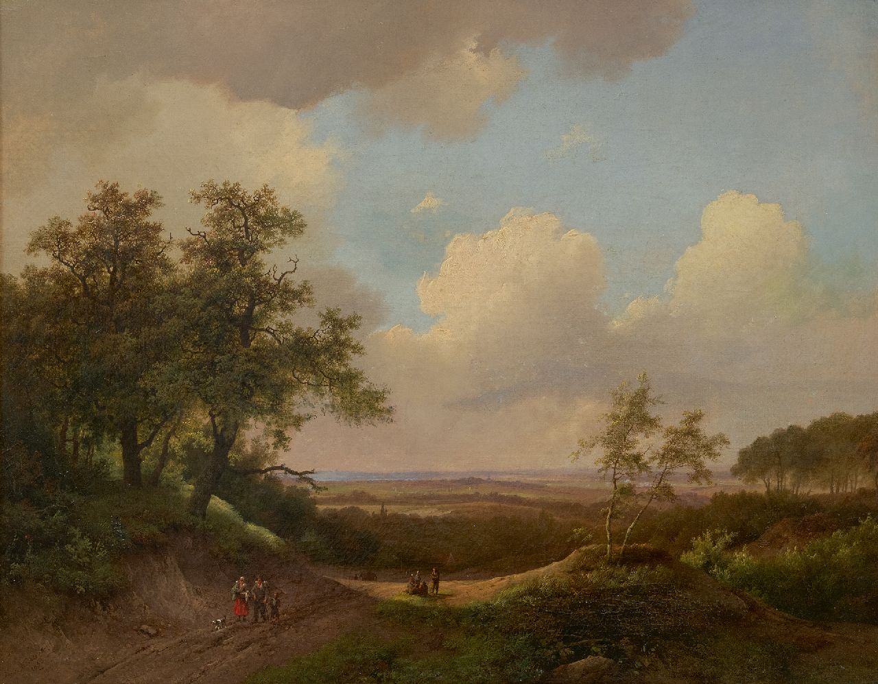 Koekkoek I M.A.  | Marinus Adrianus Koekkoek I | Schilderijen te koop aangeboden | Panoramisch zomerlandschap met landvolk, olieverf op doek 51,0 x 65,0 cm, gesigneerd linksonder en gedateerd 1850