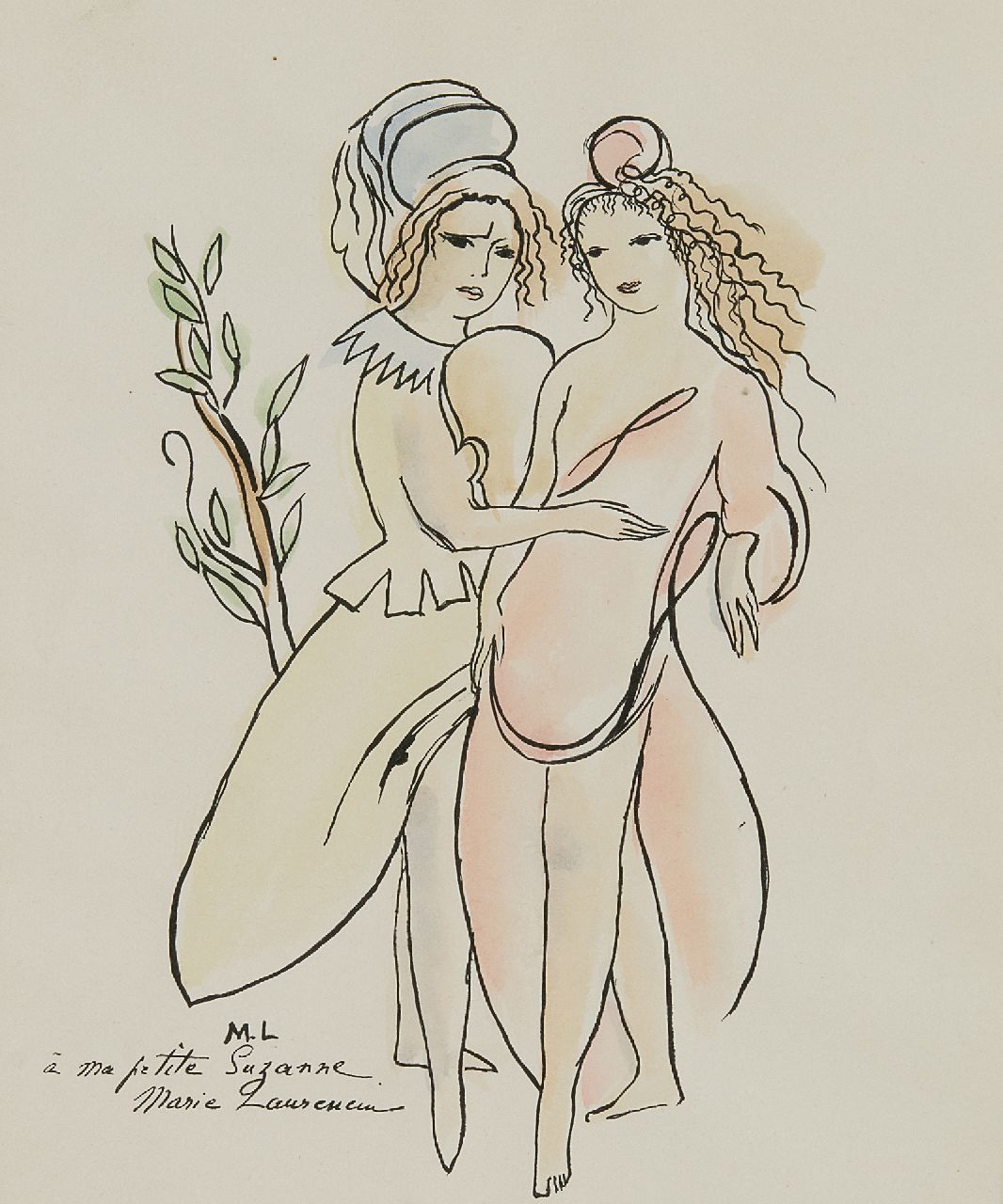 Marie Laurencin | Twee vrouwen, pen, inkt en aquarel op papier, 25,0 x 21,5 cm, gesigneerd l.o. met initialen