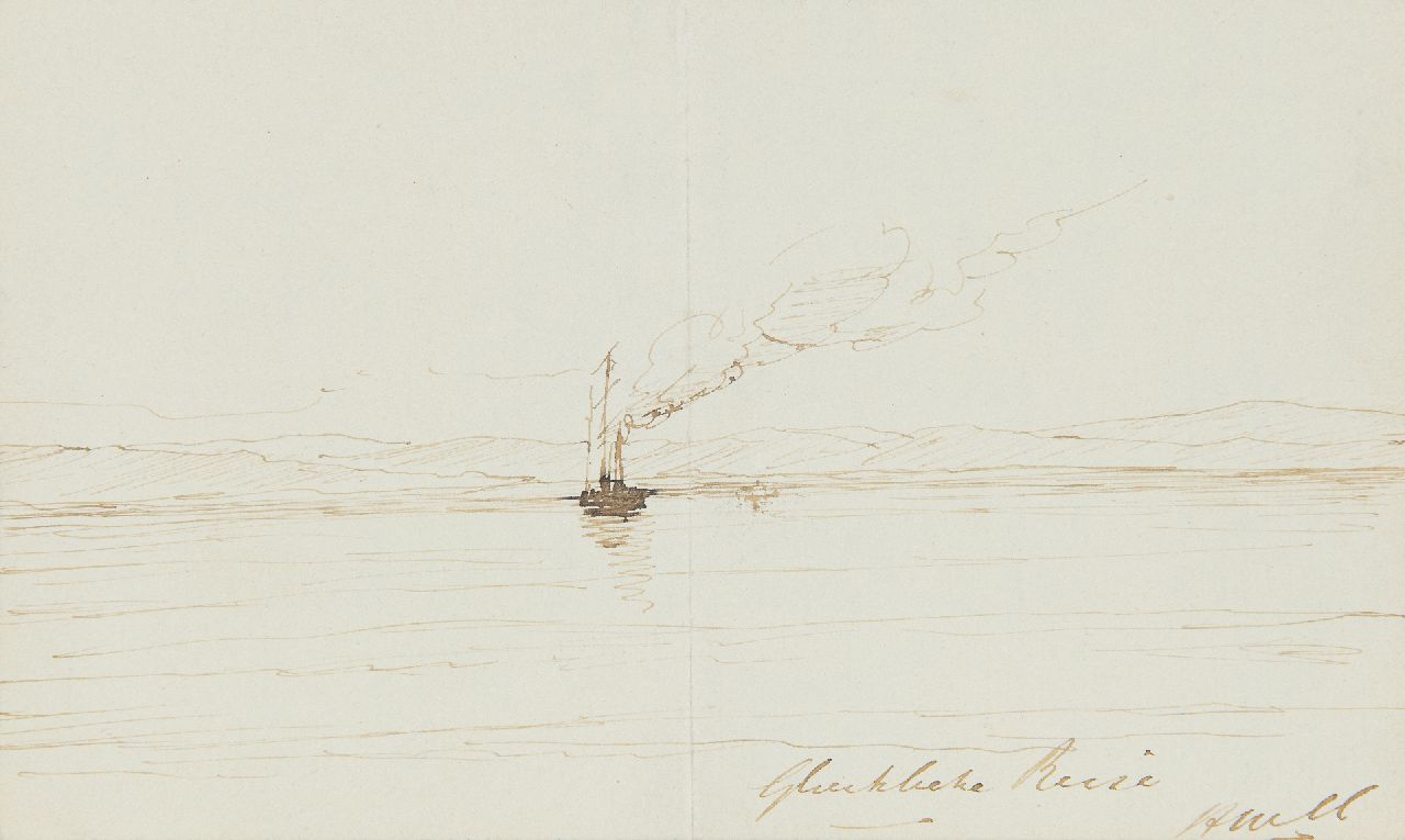 Mesdag H.W.  | Hendrik Willem Mesdag, Glückliche Reise, pen en Oost-Indische inkt op papier 11,5 x 18,5 cm, gesigneerd rechtsonder met initialen
