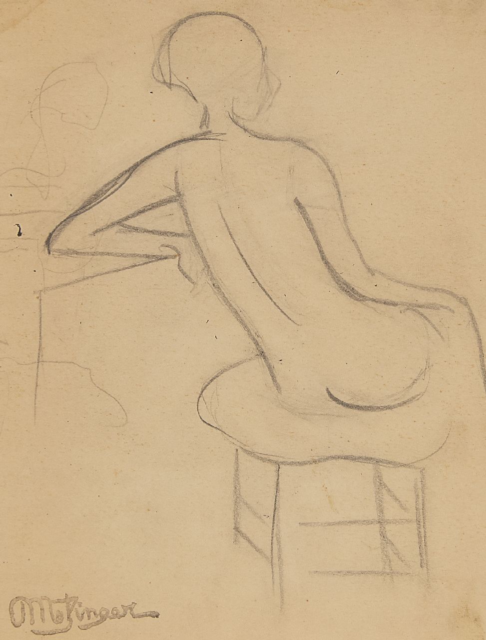 Jean Metzinger | Etude d'une femme nue assise; verso: Figuurstudies, potlood op papier, 15,5 x 11,0 cm, gesigneerd l.o. en verso met kunstenaarsstempel