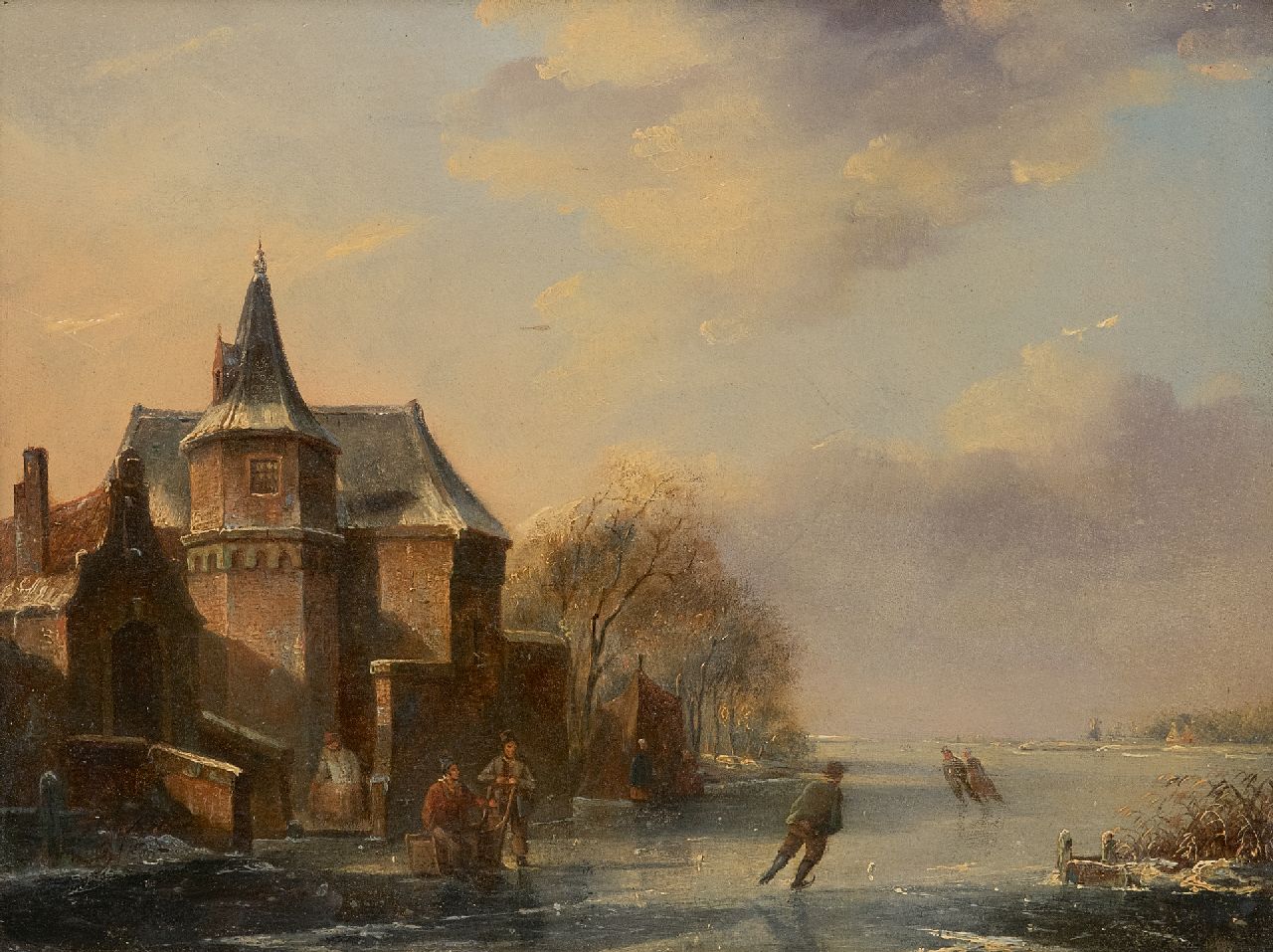 Parré M. | Matthias Parré | Schilderijen te koop aangeboden | Schaatsers op een vaart nabij Slot Moyland (toegeschreven aan), olieverf op paneel 24,2 x 31,2 cm Parré M. | Matthias Parré | Schilderijen te koop aangeboden | Schaatsers op een vaart nabij Slot Moyland (toegeschreven aan), olieverf op paneel 24,2 x 31,2 cm