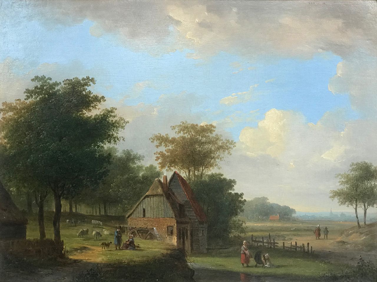 Stok J. van der | Jacobus van der Stok | Schilderijen te koop aangeboden | Idyllisch landschap met een watermolen en landvolk, olieverf op paneel 26,0 x 35,4 cm, gesigneerd linksonder Stok J. van der | Jacobus van der Stok | Schilderijen te koop aangeboden | Idyllisch landschap met een watermolen en landvolk, olieverf op paneel 26,0 x 35,4 cm, gesigneerd linksonder