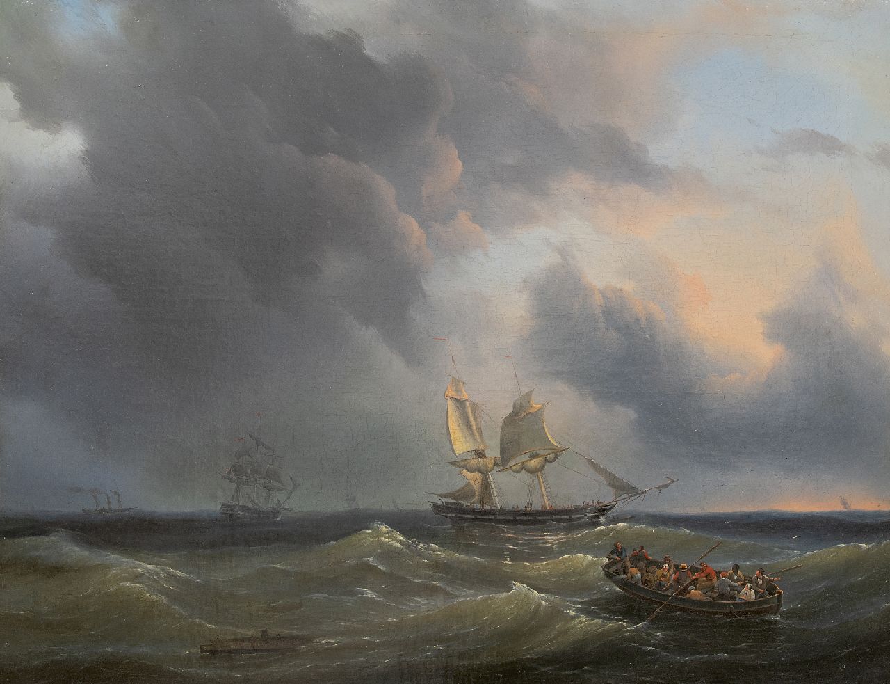 Thomas P.H.  | Pieter Hendrik Thomas | Schilderijen te koop aangeboden | Schepen op woelige zee, olieverf op doek 76,5 x 99,5 cm, gesigneerd linksonder