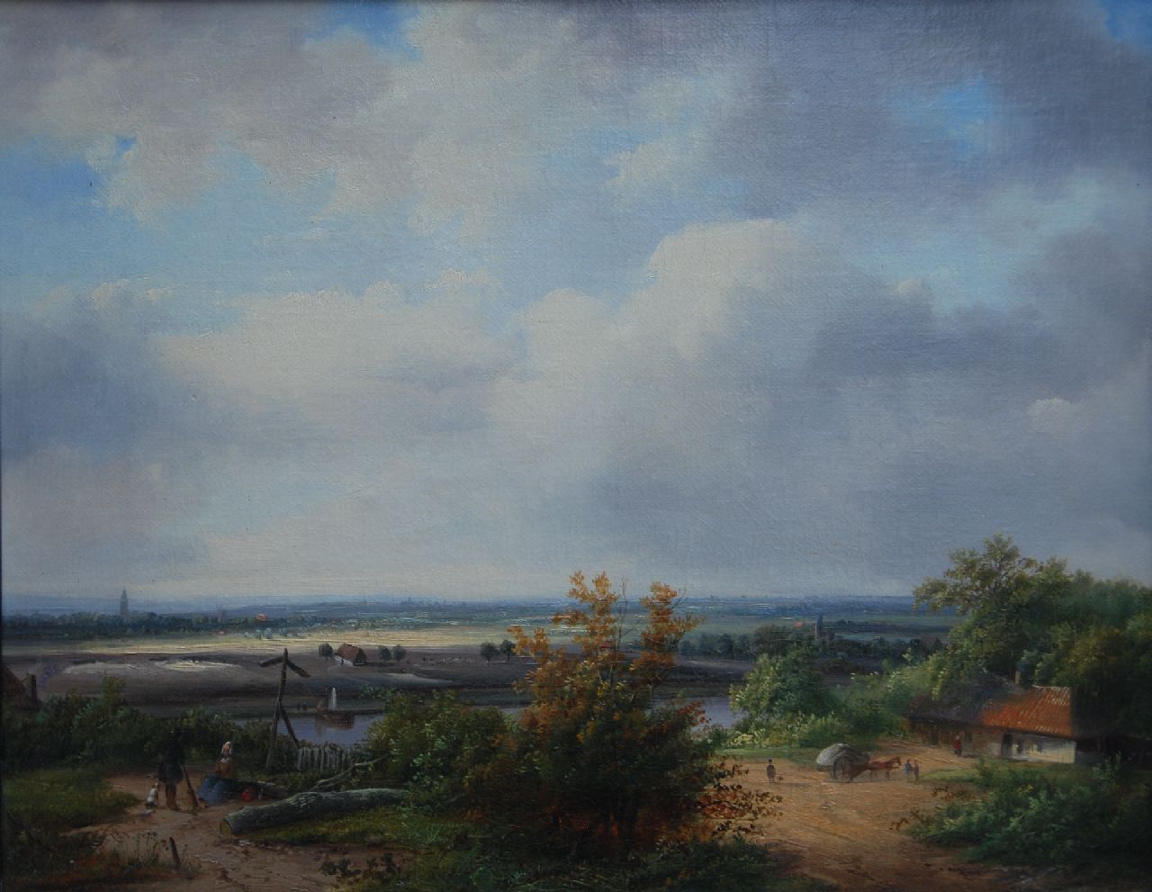 Velzen J.P. van | Johannes Petrus van Velzen | Schilderijen te koop aangeboden | Panoramisch rivierlandschap, olieverf op doek 37,0 x 47,0 cm, gesigneerd linksonder