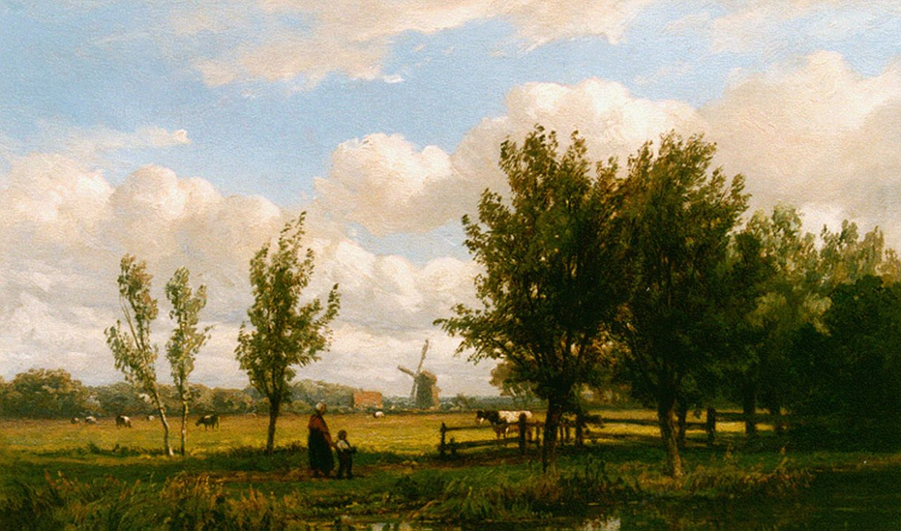 Borselen J.W. van | Jan Willem van Borselen, Boerenlandschap, olieverf op paneel 15,8 x 24,8 cm, gesigneerd rechtsonder