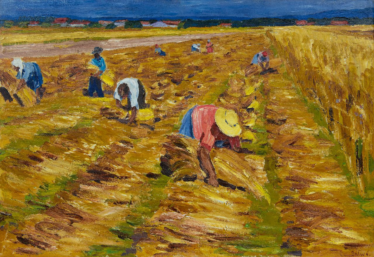 Arnold Balwé | De oogst, olieverf op doek, 76,0 x 110,0 cm, gesigneerd r.o.