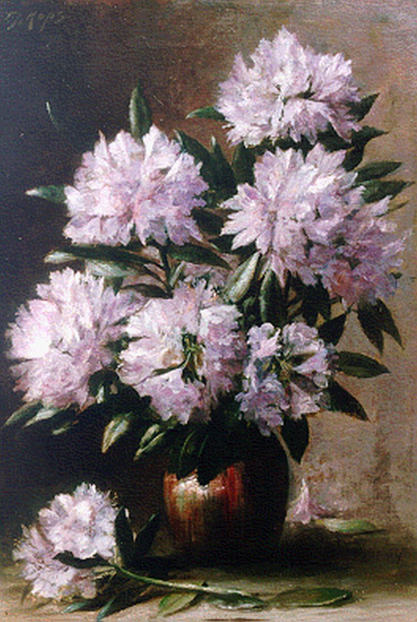 Kops J.F.  | Johannes Franciscus 'Frans' Kops, Rhododendrons in een vaas, olieverf op doek 46,5 x 68,5 cm, gesigneerd linksboven en gedateerd 1916