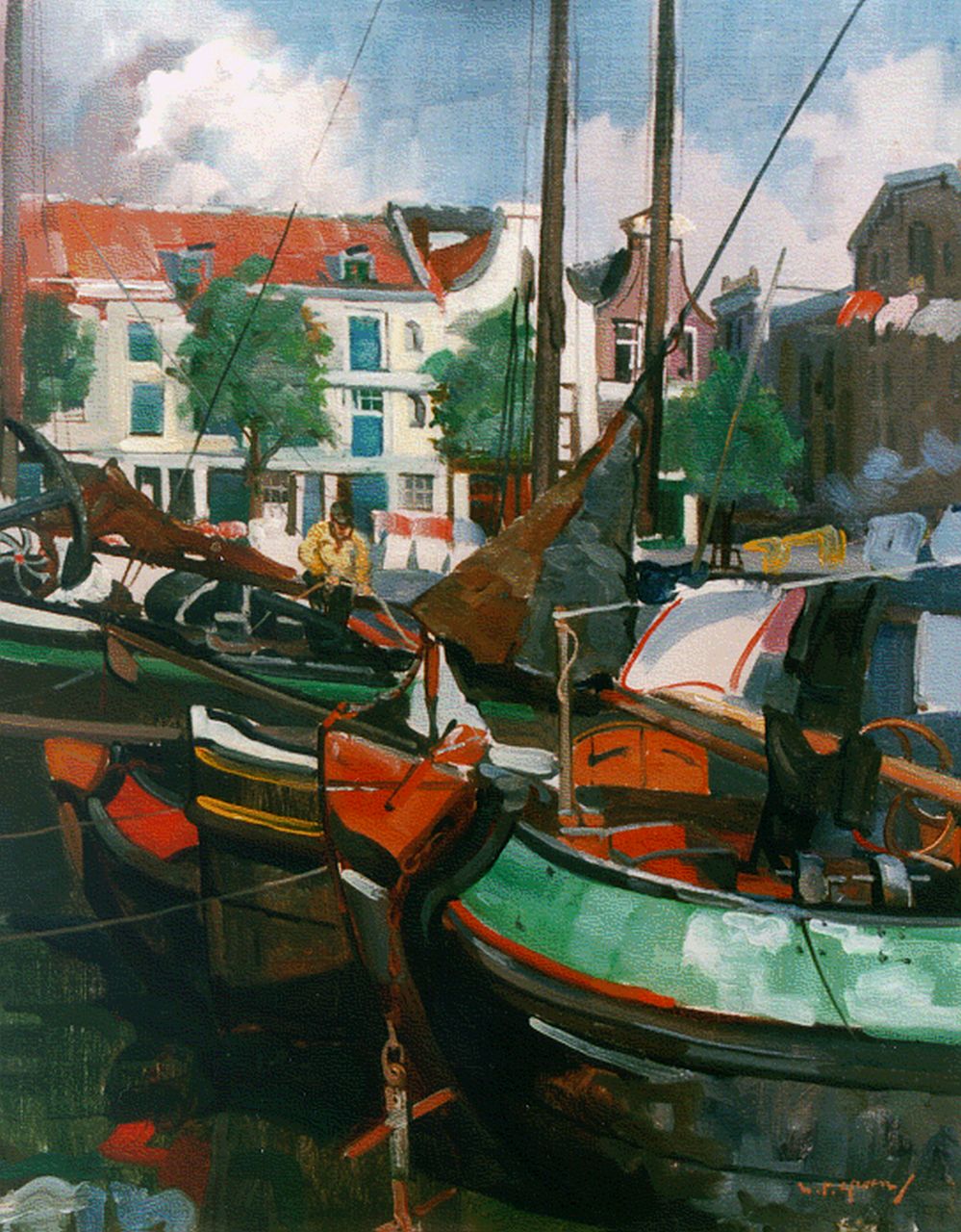Groen H.P.  | Hendrik Pieter 'Piet' Groen, Afgemeerde schepen op het Haringvliet, Rotterdam, olieverf op doek 50,2 x 40,2 cm, gesigneerd rechtsonder