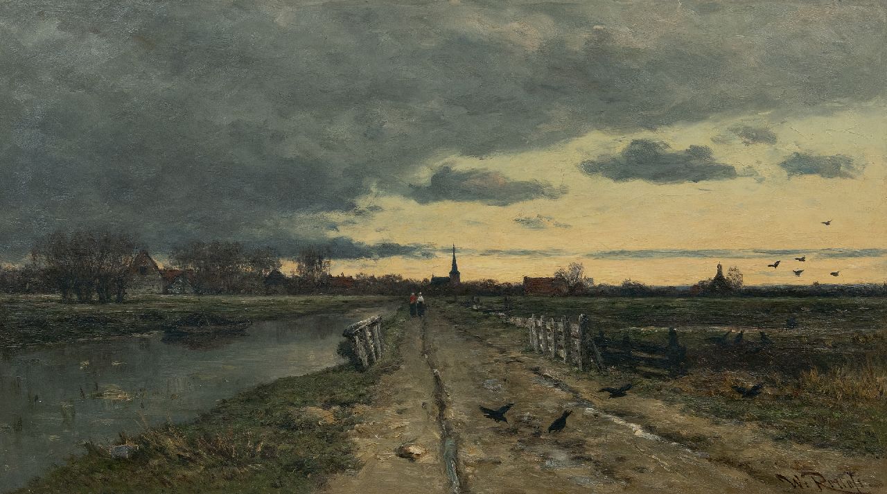 Roelofs W.  | Willem Roelofs, Landschap bij opkomende storm, olieverf op doek 56,0 x 95,8 cm, gesigneerd rechtsonder