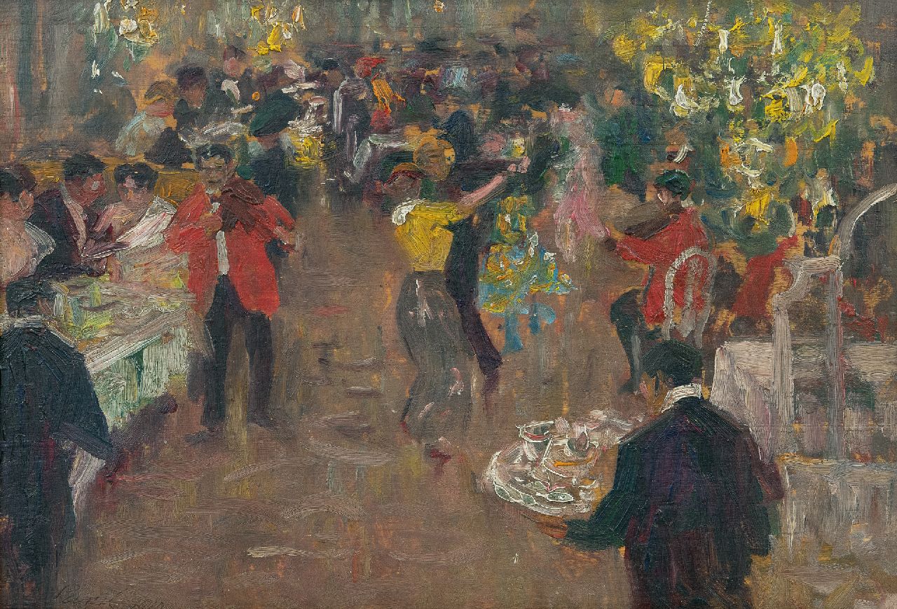 Pavil E.A.  | 'Elie' Anatole Pavil | Schilderijen te koop aangeboden | Diner dansant, olieverf op paneel 23,3 x 33,0 cm, gesigneerd linksonder en gedateerd 1910
