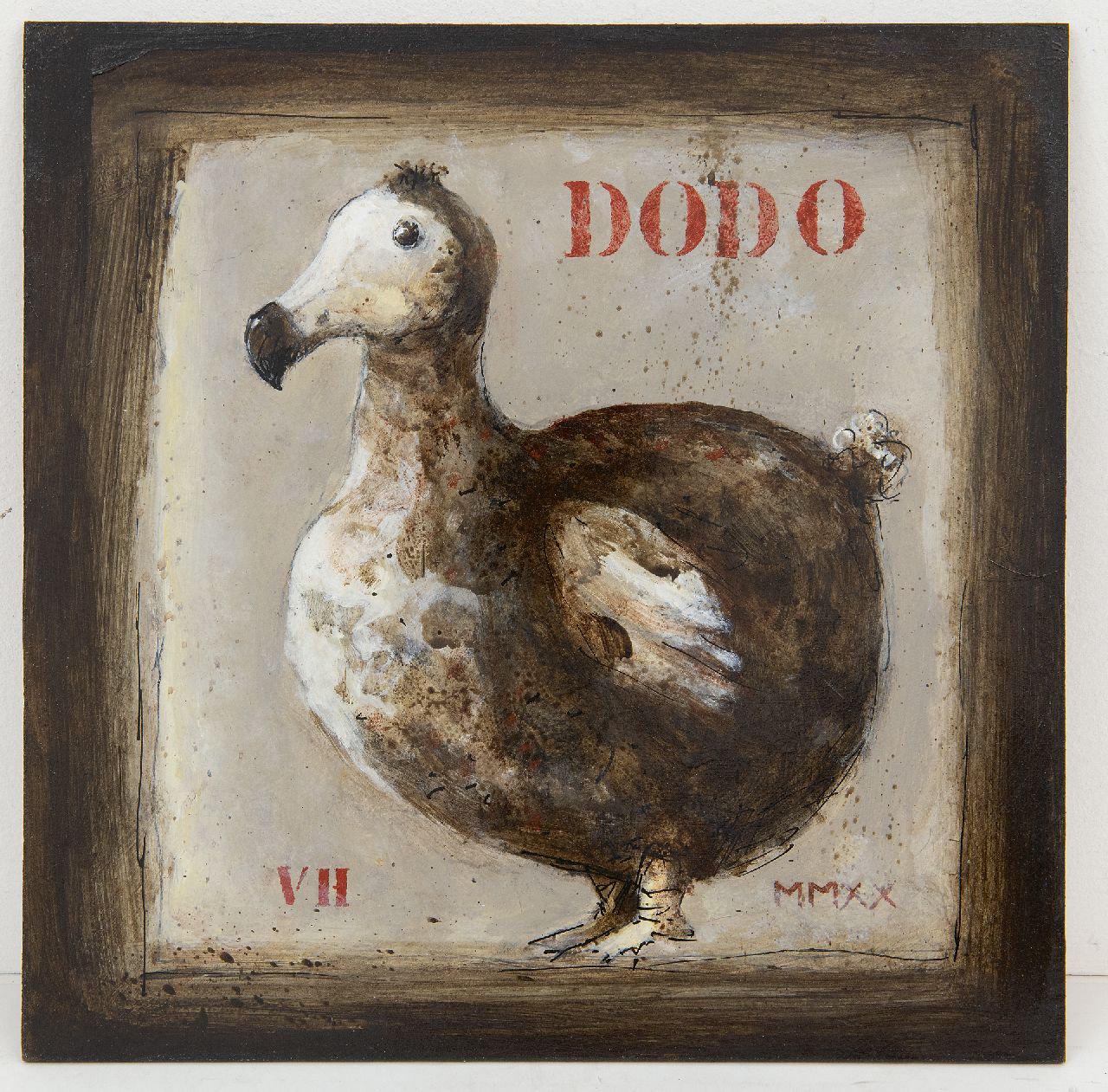 Hemert E. van | Evert van Hemert | Schilderijen te koop aangeboden | Dodo, acryl op board 27,8 x 27,9 cm, gesigneerd linksonder. met initialen en gedateerd MMXX