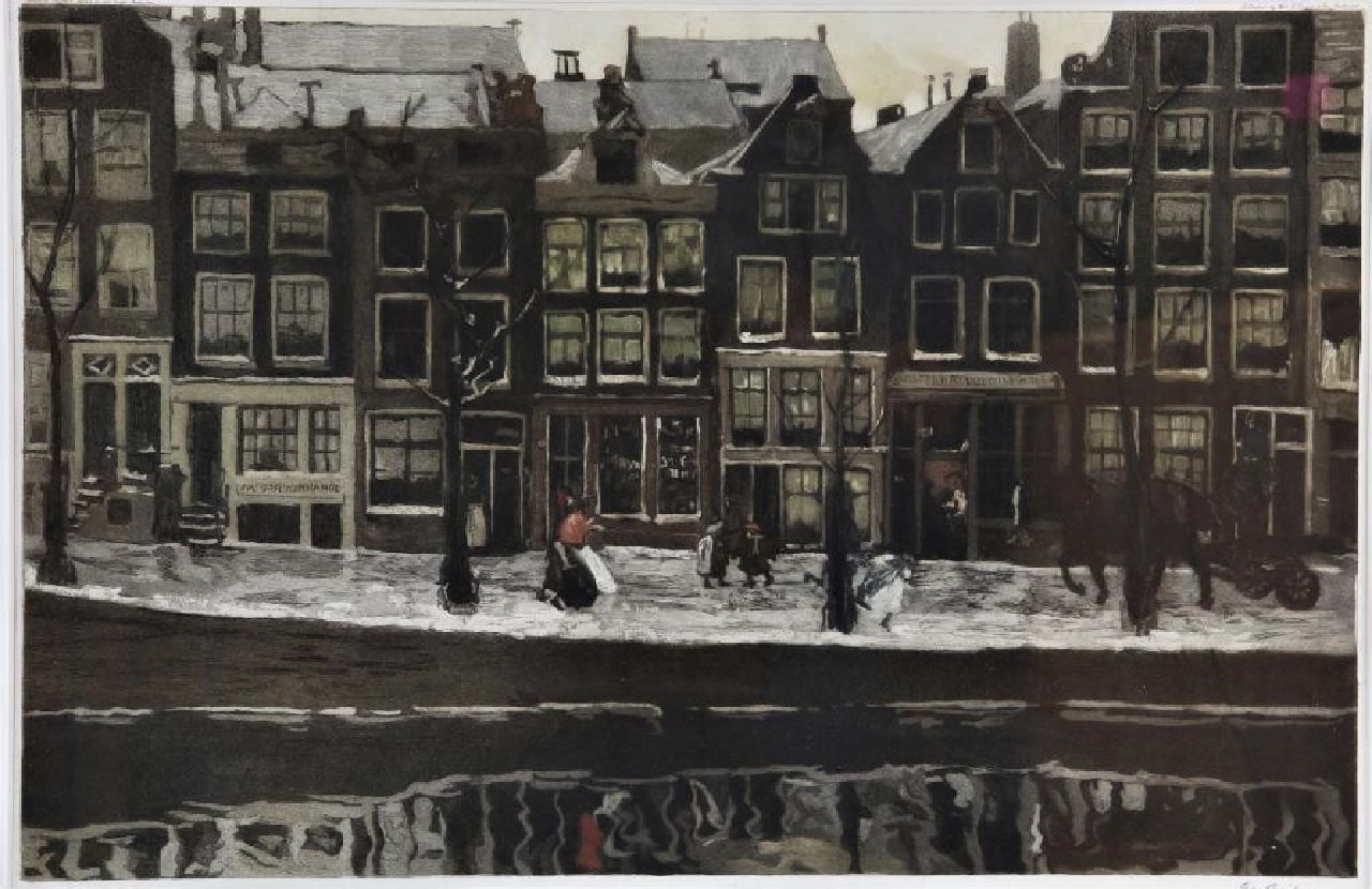 Breitner G.H.  | George Hendrik Breitner, Een Amsterdamse gracht in de sneeuw, aquatint 39,8 x 61,0 cm, gesigneerd rechtsonder