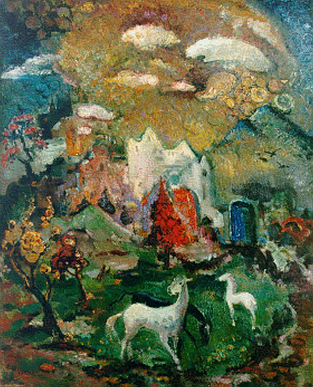 Gorter H.P.  | Hendrik Petrus 'Henk' Gorter, Paarden in een landschap, olieverf op doek 79,5 x 64,2 cm, gesigneerd linksonder