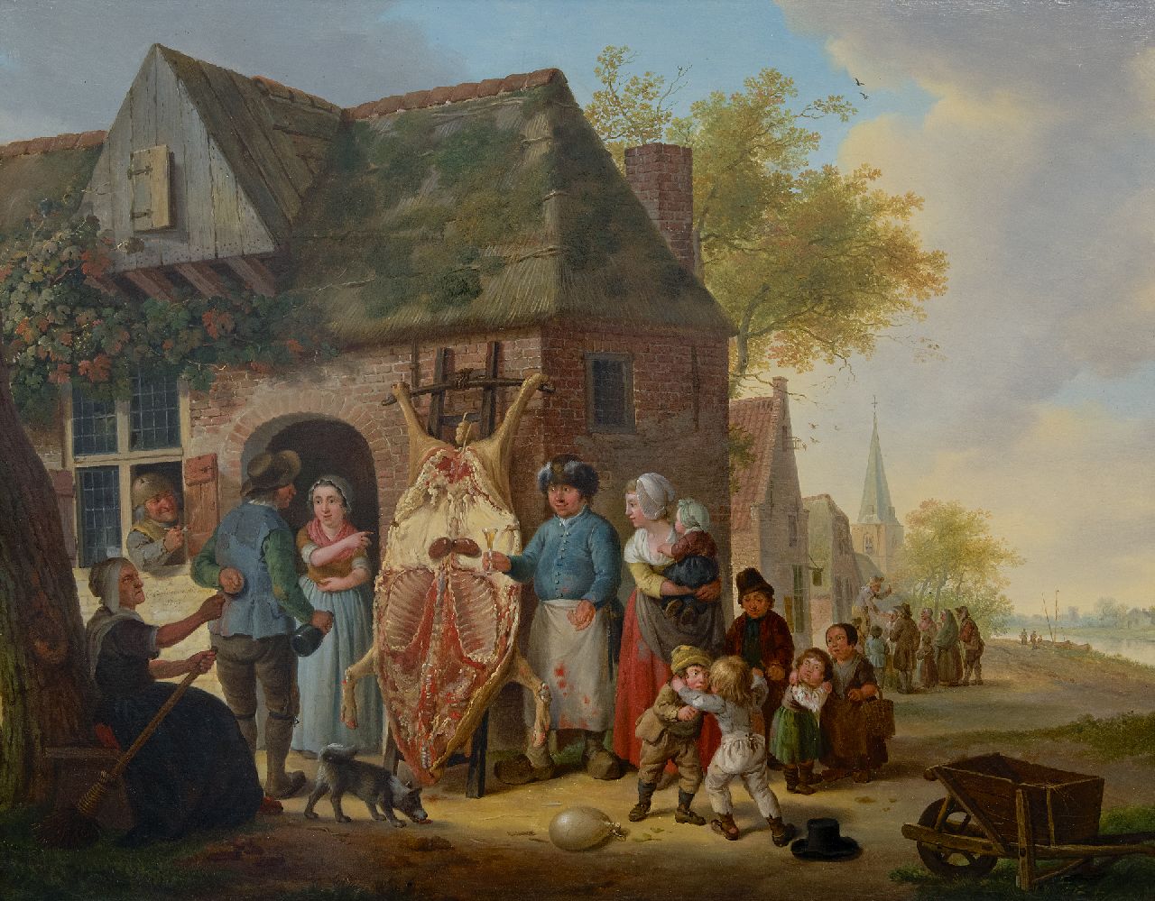 Cuylenburgh (II) C. van | Cornelis van Cuylenburgh (II) | Schilderijen te koop aangeboden | Dorpsgezicht, na het slachten van het varken, olieverf op paneel 49,7 x 64,0 cm, gesigneerd m.l. en gedateerd 1797