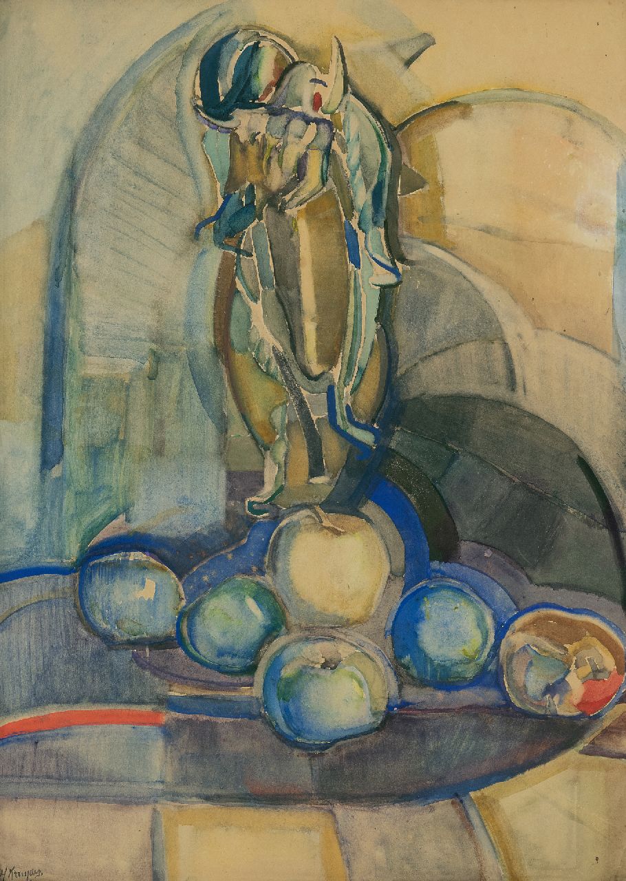 Kruyder H.J.  | 'Herman' Justus Kruyder | Aquarellen en tekeningen te koop aangeboden | Stilleven met appels, tekening op papier 62,0 x 43,0 cm, gesigneerd linksonder en te dateren ca. 1916-1922