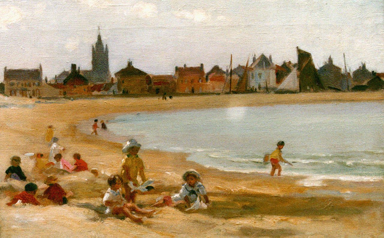 Dupuy P.M. | Paul Michel Dupuy, Zandkastelen bouwen op het strand van Gravelines, olieverf op doek 31,5 x 46,2 cm, gesigneerd linksonder Dupuy P.M. | Paul Michel Dupuy, Zandkastelen bouwen op het strand van Gravelines, olieverf op doek 31,5 x 46,2 cm, gesigneerd linksonder
