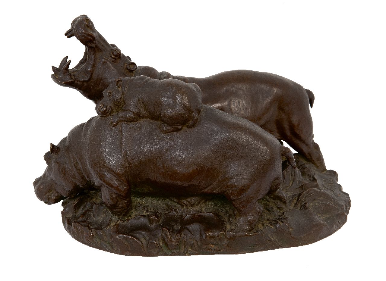 Jarl O.  | Otto Jarl | Beelden en objecten te koop aangeboden | Nijlpaardenfamilie, brons 18,0 x 31,0 cm, gesigneerd op de basis