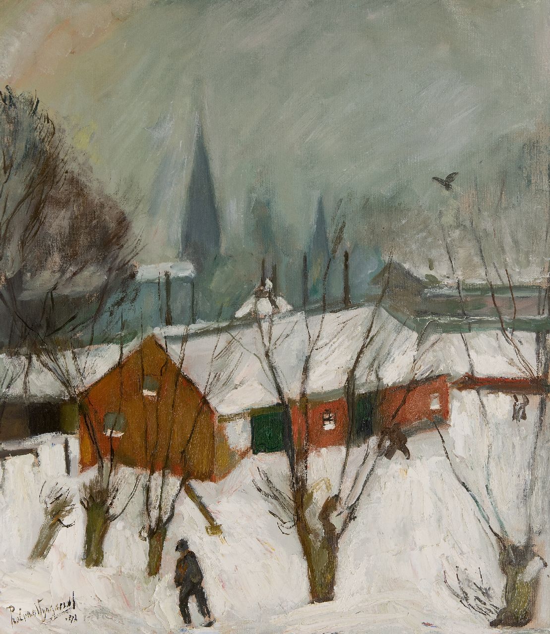 Wijngaerdt P.T. van | Petrus Theodorus 'Piet' van Wijngaerdt, Winter in Abcoude, februari 1942 (Hommage aan Pieter Breughel), olieverf op doek 78,3 x 68,8 cm, gesigneerd linksonder en gedateerd '42