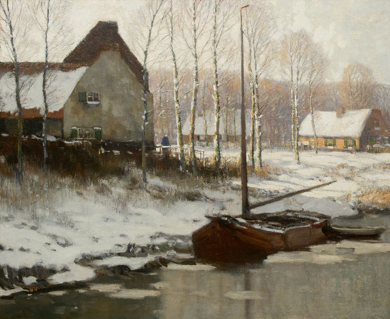 Soest L.W. van | 'Louis' Willem van Soest | Schilderijen te koop aangeboden | Besneeuwde rivieroever, olieverf op doek 113,3 x 134,7 cm, gesigneerd linksonder